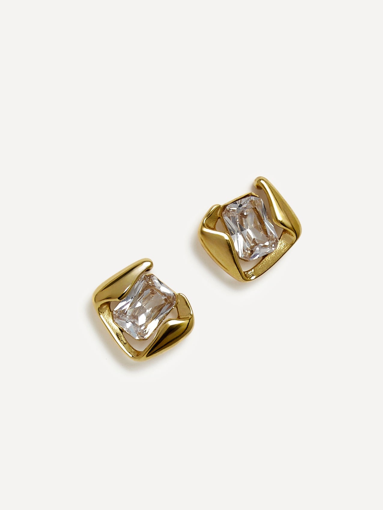 Ice Gold Crystal Square Stud Earrings