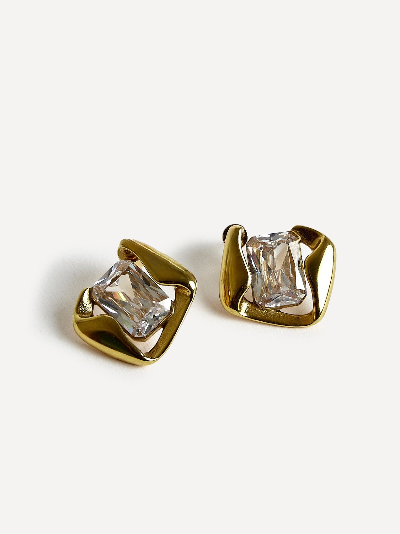 Ice Gold Crystal Square Stud Earrings