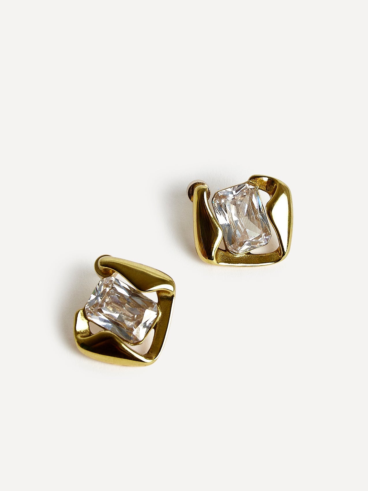 Ice Gold Crystal Square Stud Earrings