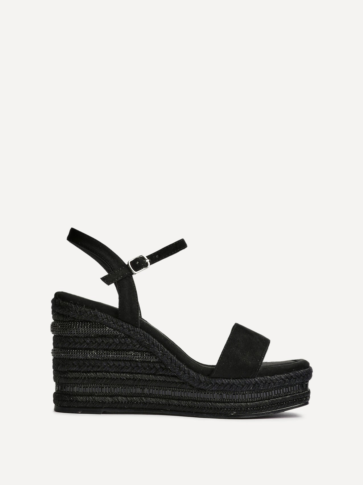 Icon Black Faux Suede Embellished Wedges