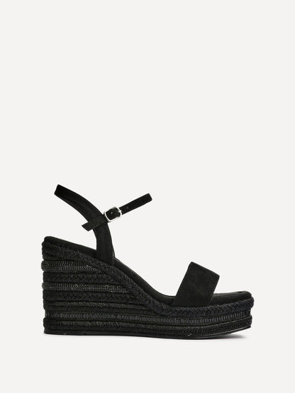 Icon Black Faux Suede Embellished Wedges