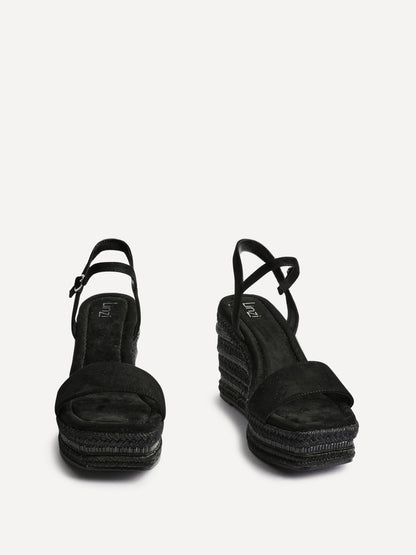Icon Black Faux Suede Embellished Wedges
