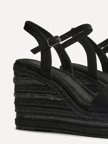 Icon Black Faux Suede Embellished Wedges