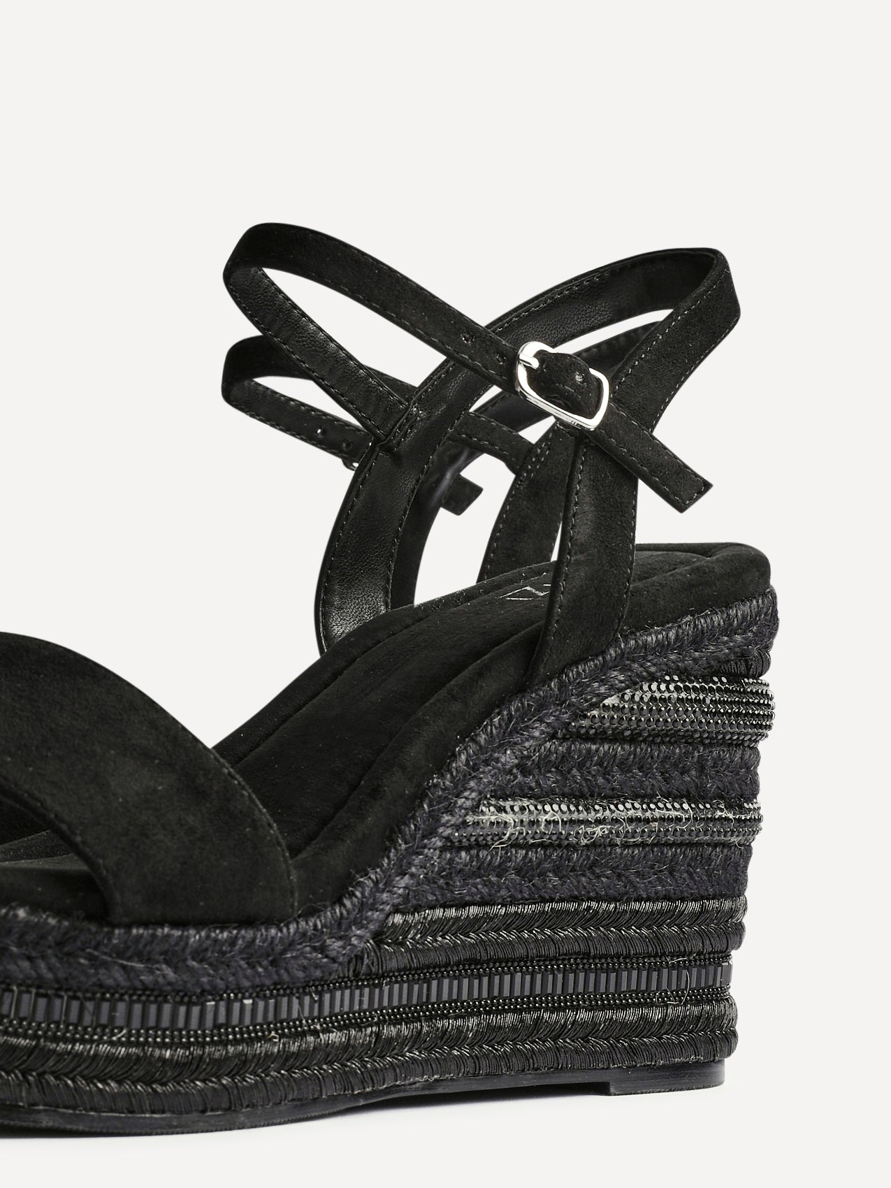 Icon Black Faux Suede Embellished Wedges