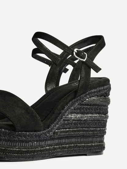 Icon Black Faux Suede Embellished Wedges
