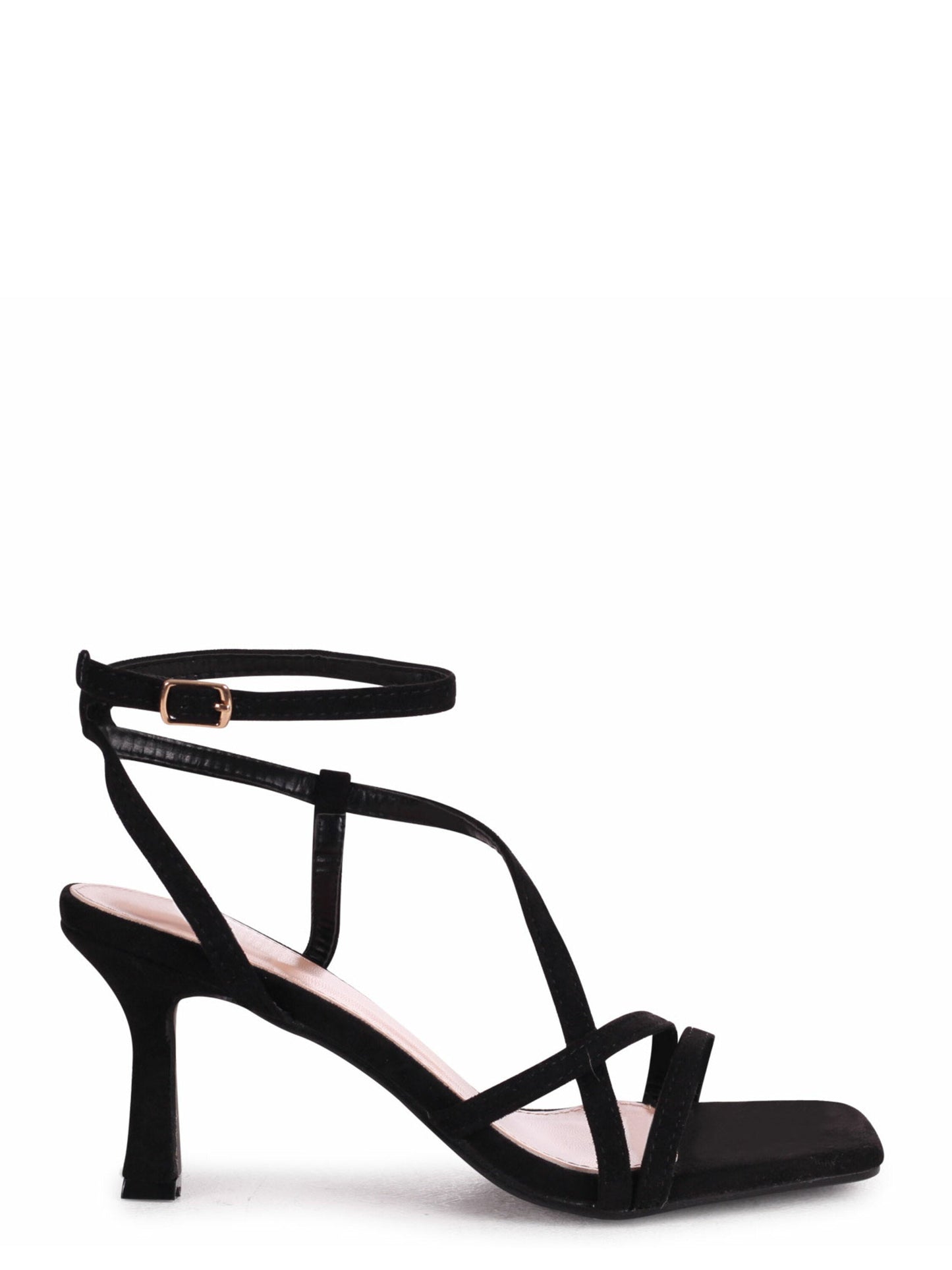 Ella Black Faux Suede Strappy Heels