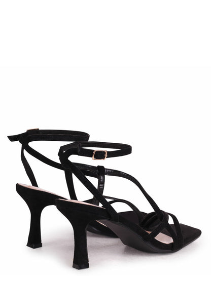 Ella Black Faux Suede Strappy Heels