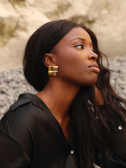 Lustre Gold Square Stud Earrings