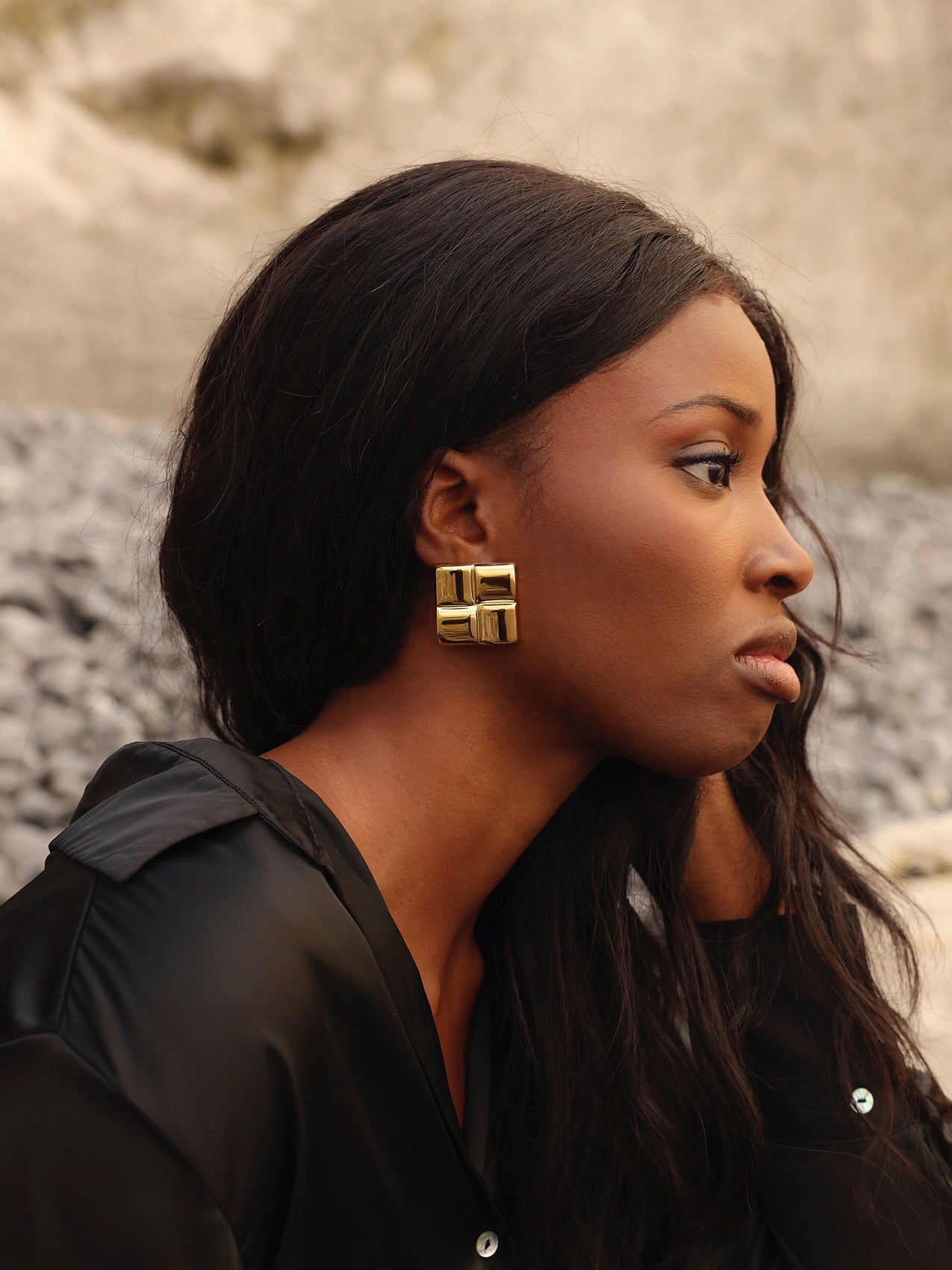 Lustre Gold Square Stud Earrings