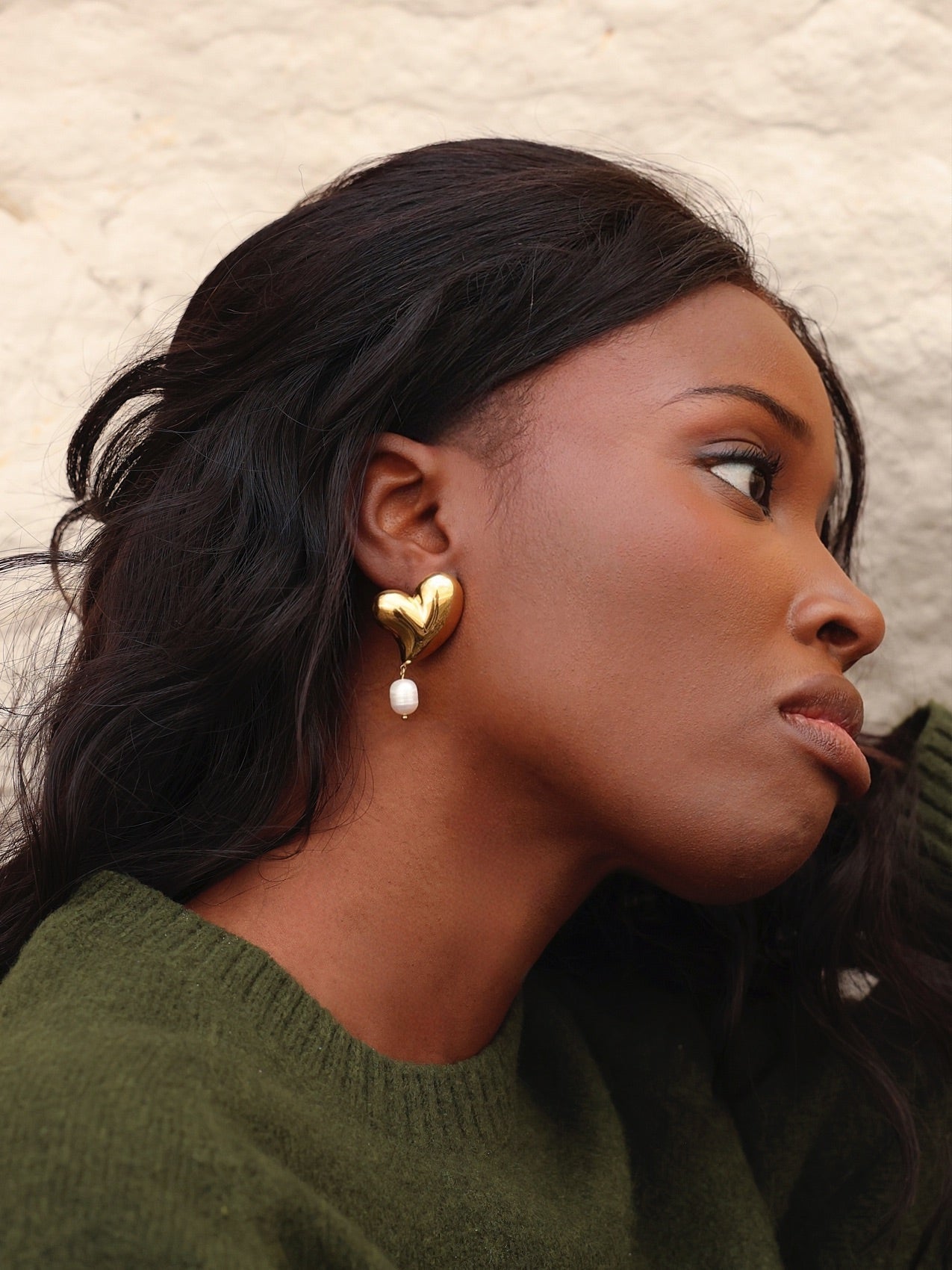 Heartfelt Gold Heart Stud Pearl Earrings