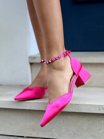 Fearne Pink Satin Diamante Court Heel