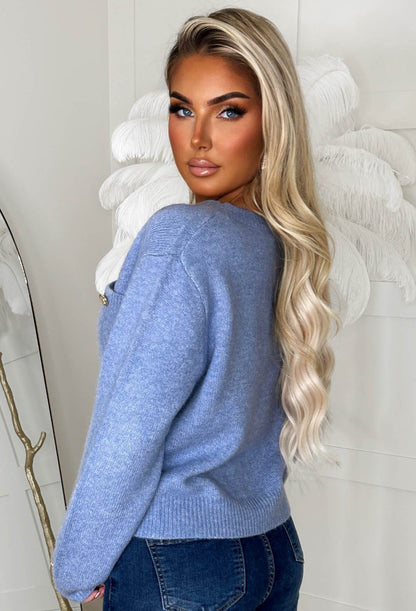 Cool Girl Mood Blue Luxury Soft Knit Button Cardigan
