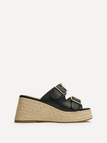 Impact Black Espadrille Wedge Mules