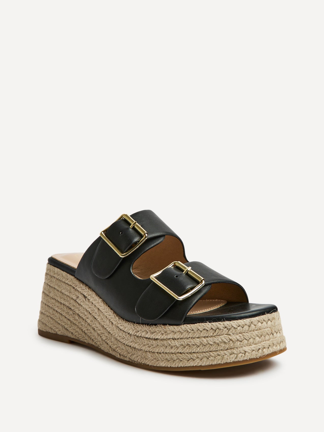Impact Black Espadrille Wedge Mules