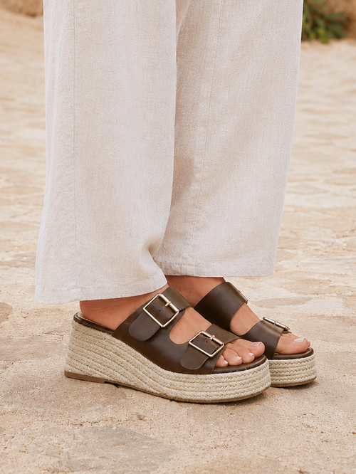 Impact Brown Espadrille Wedge Mules