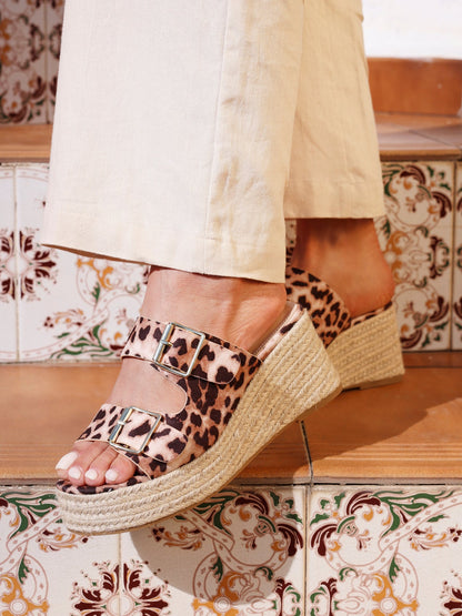 Impact Leopard Print Espadrille Wedge Mules