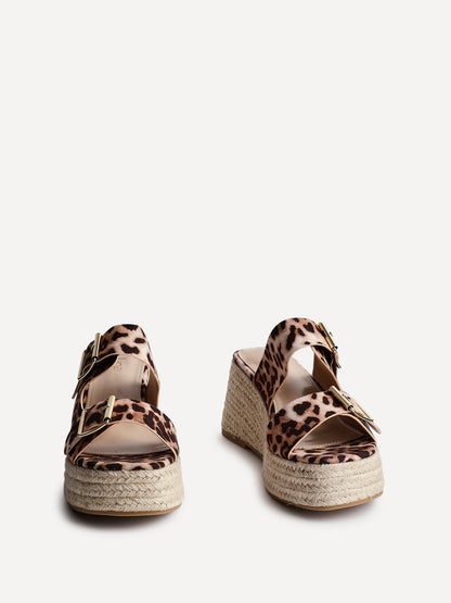 Impact Leopard Print Espadrille Wedge Mules
