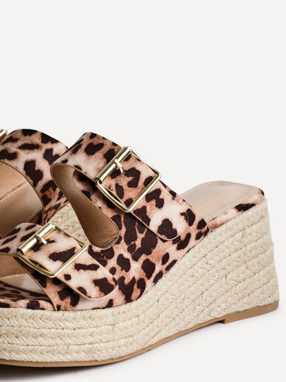 Impact Leopard Print Espadrille Wedge Mules