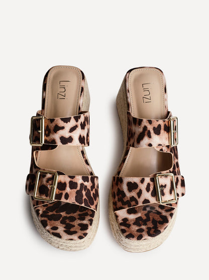 Impact Leopard Print Espadrille Wedge Mules