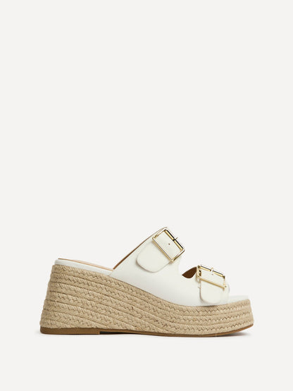 Impact White Espadrille Wedge Mules