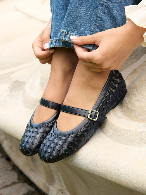 Index Black Handwoven Mary Jane Pumps