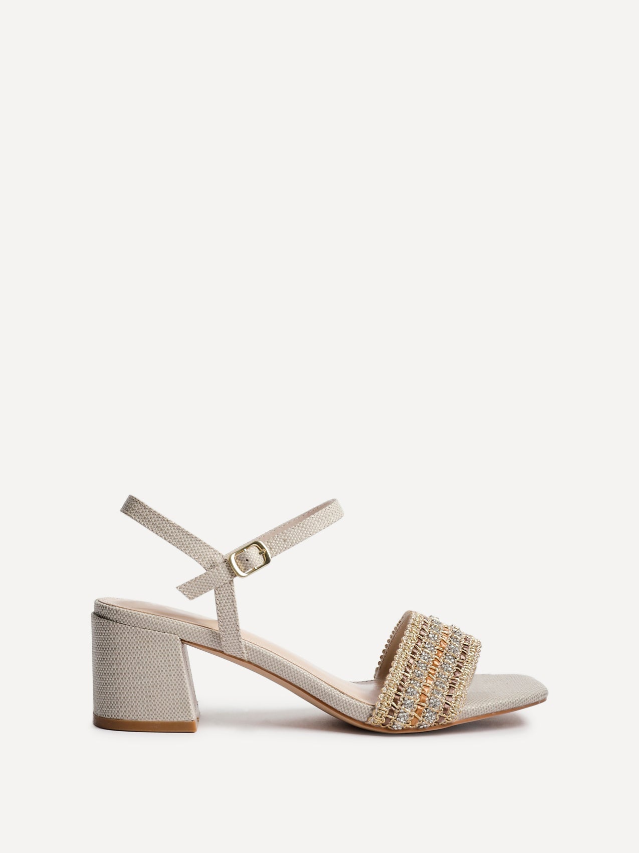 Indie Ivory Raffia Diamante Block Heeled Sandals