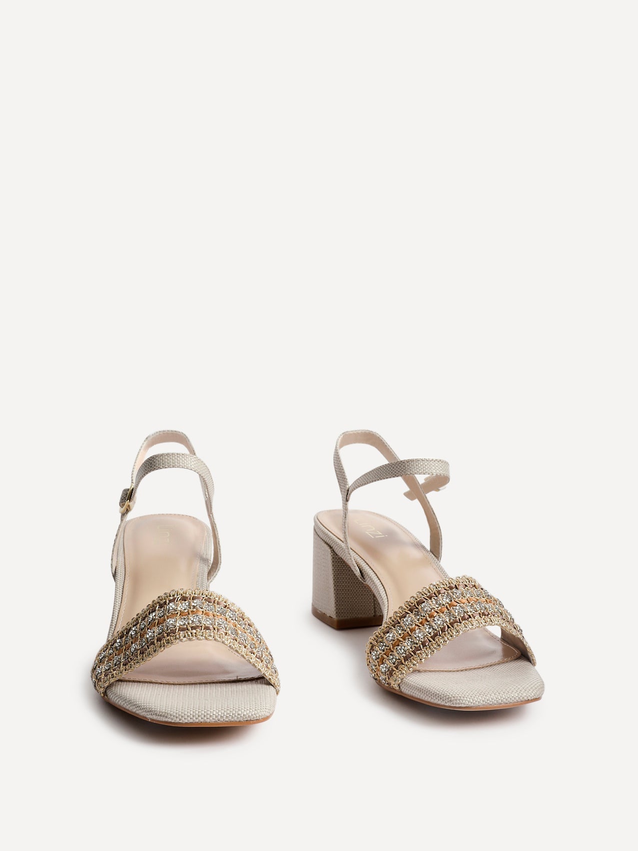 Indie Ivory Raffia Diamante Block Heeled Sandals
