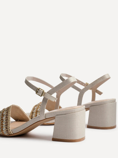 Indie Ivory Raffia Diamante Block Heeled Sandals