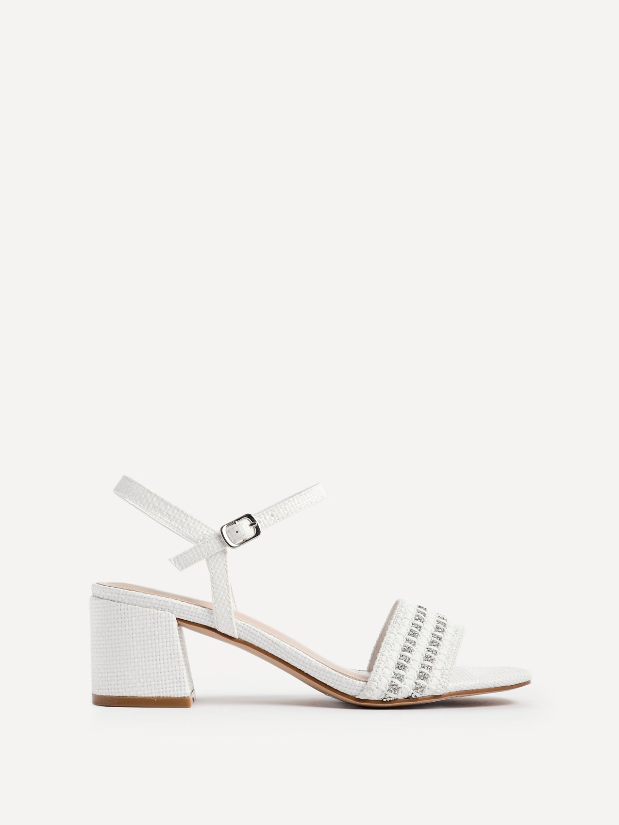 Indie White Raffia Diamante Block Heeled Sandals