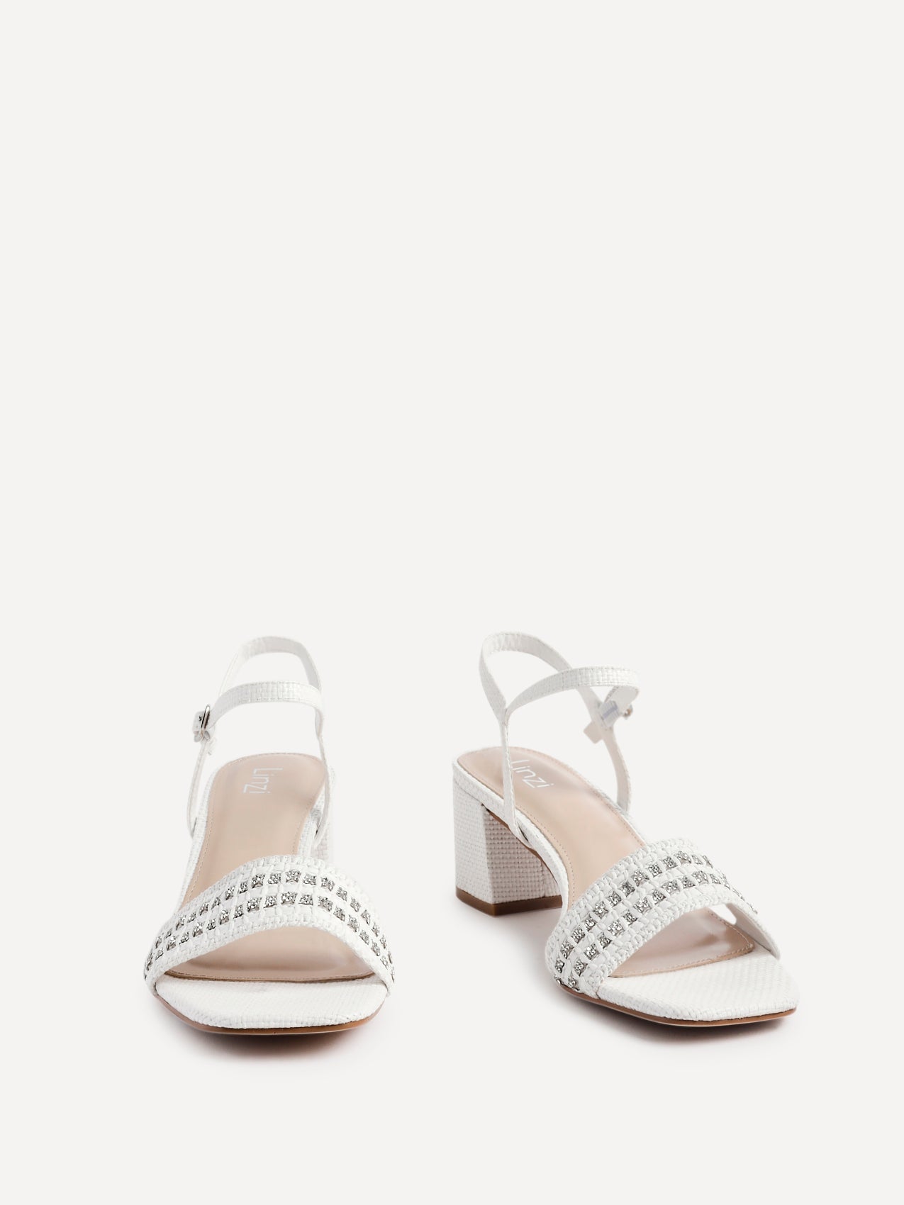 Indie White Raffia Diamante Block Heeled Sandals