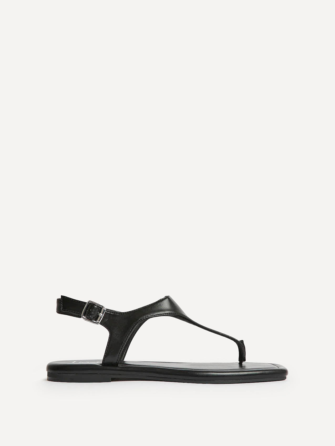 Intent Black Faux Leather Flat Sandals