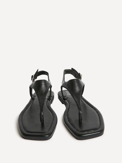 Intent Black Faux Leather Flat Sandals