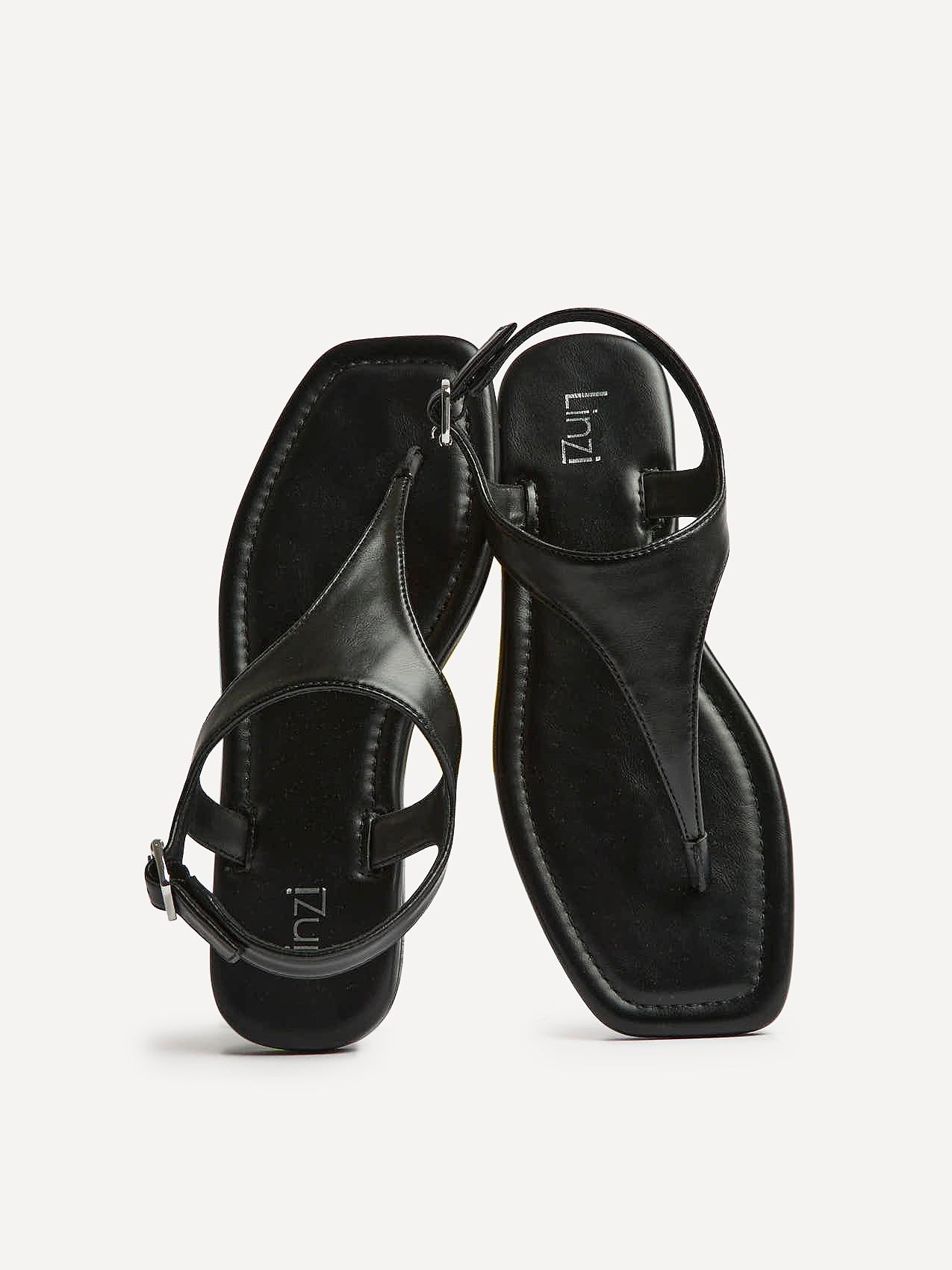 Intent Black Faux Leather Flat Sandals