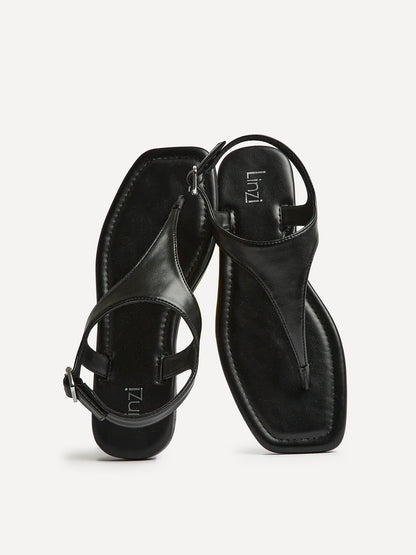 Intent Black Faux Leather Flat Sandals