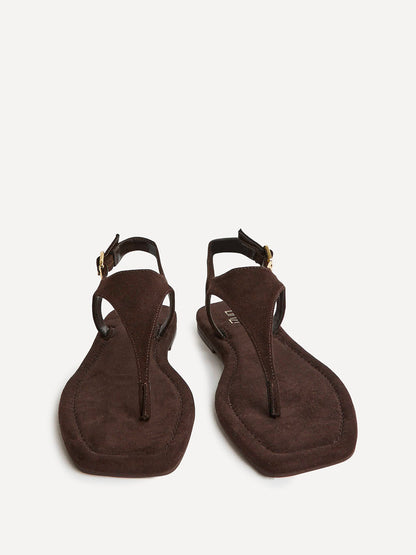 Intent Brown Faux Suede Flat Sandals