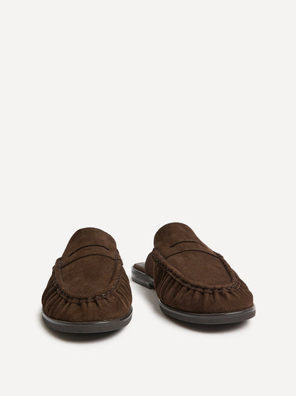 Intro Brown Suede Leather Slip On Mules