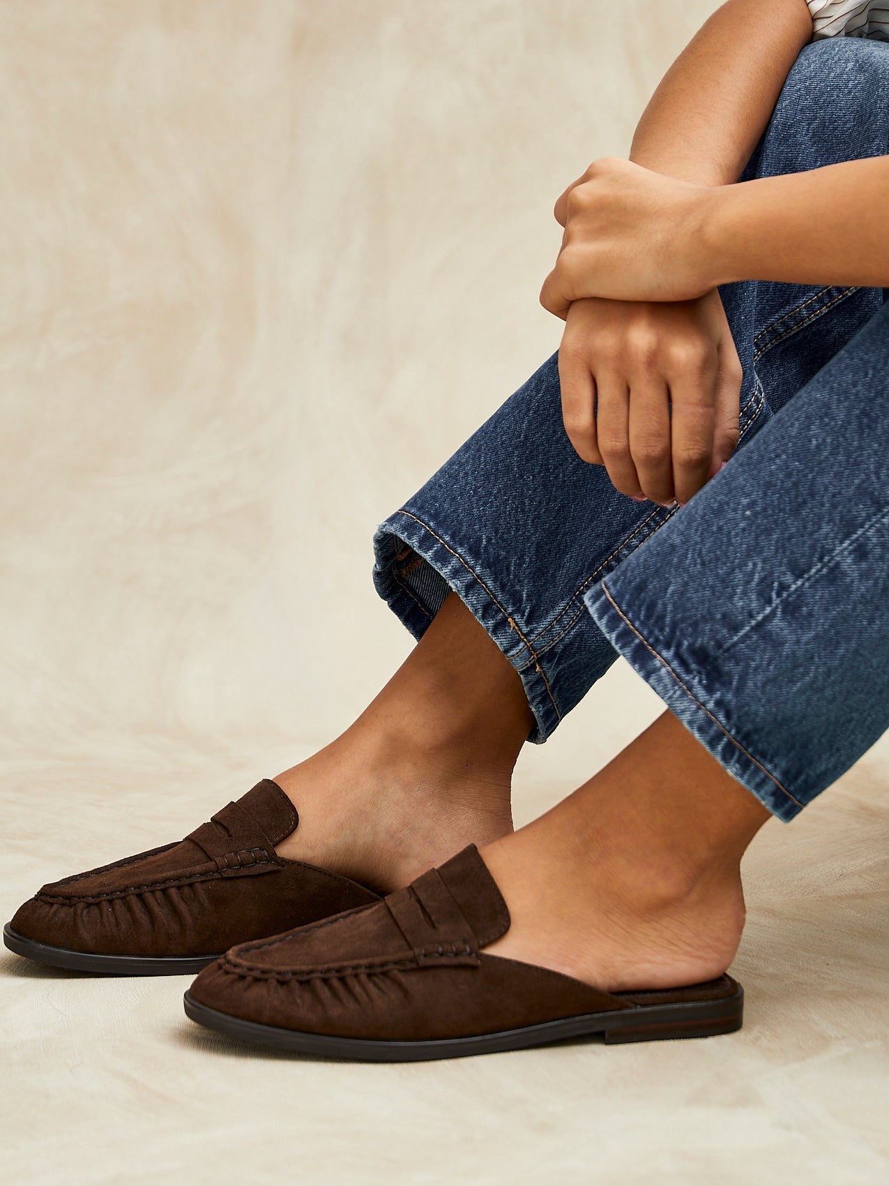 Intro Brown Suede Leather Slip On Mules