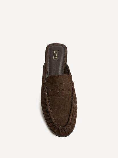 Intro Brown Suede Leather Slip On Mules