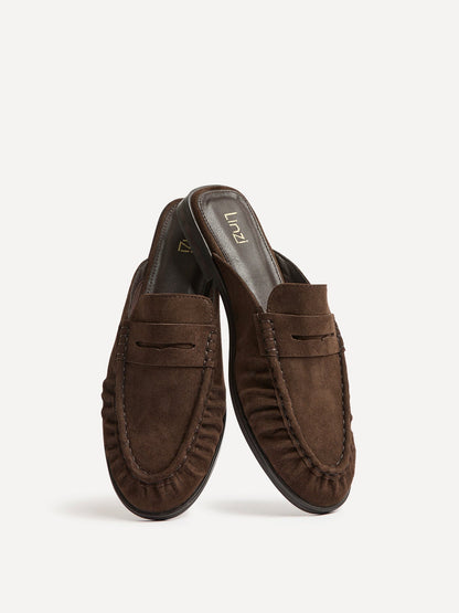Intro Brown Suede Leather Slip On Mules