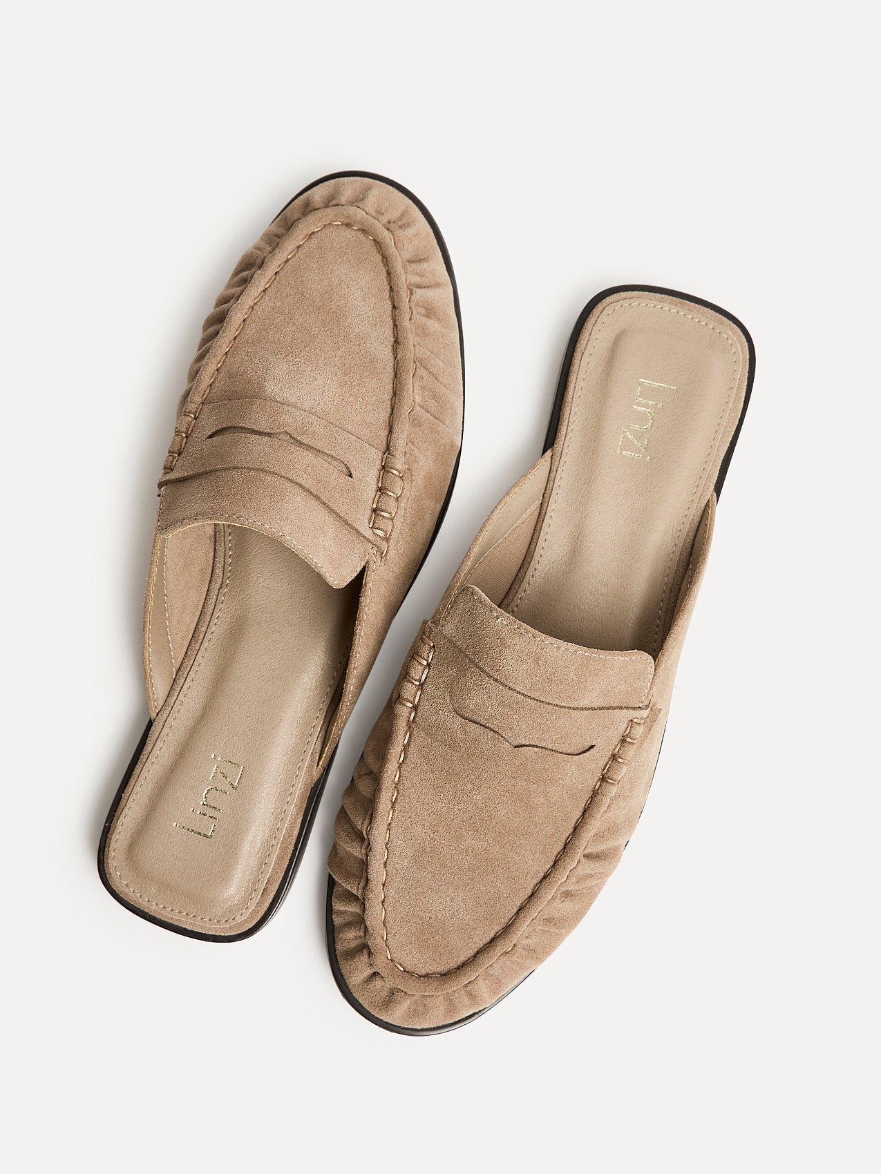 Intro Taupe Suede Leather Slip On Mules