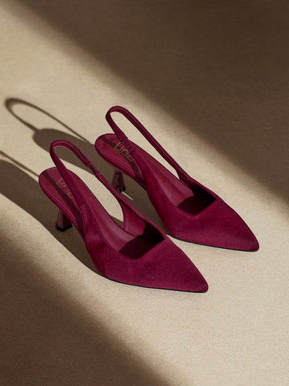 Izzie Wide Fit Burgundy Lycra Court Heels