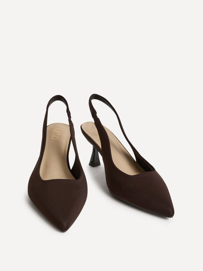 Izzie Wide Fit Brown Lycra Court Heels