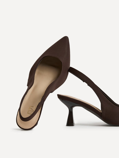 Izzie Wide Fit Brown Lycra Court Heels