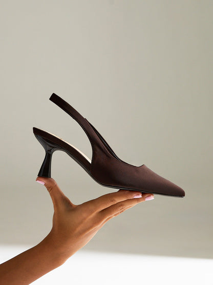 Izzie Wide Fit Brown Lycra Court Heels
