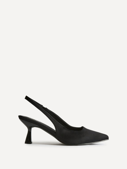 Izzie Wide Fit Black Lycra Court Heels