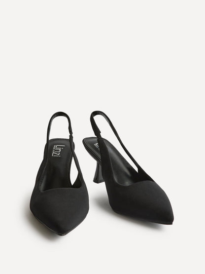 Izzie Wide Fit Black Lycra Court Heels