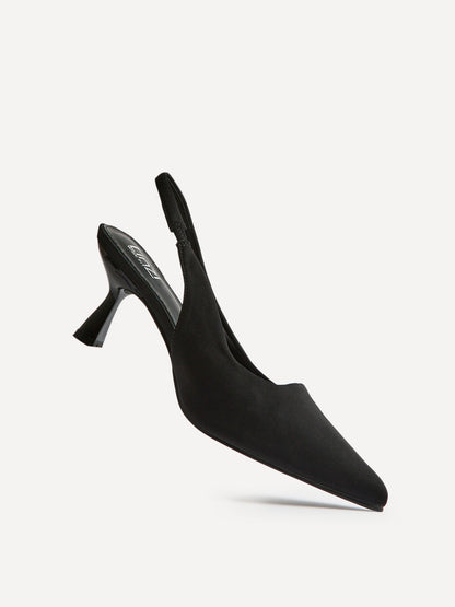 Izzie Wide Fit Black Lycra Court Heels