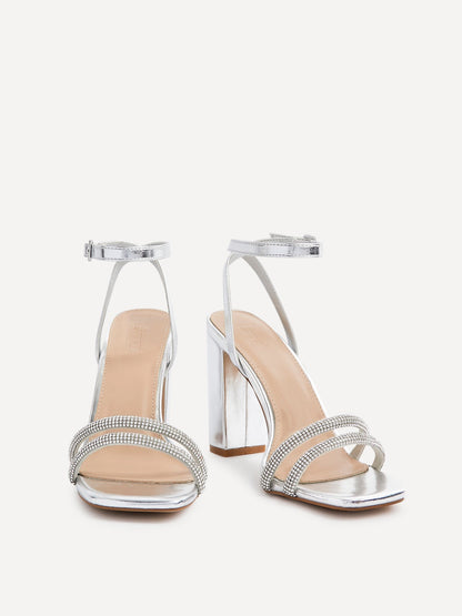 Imera Silver Diamante Heeled Sandals