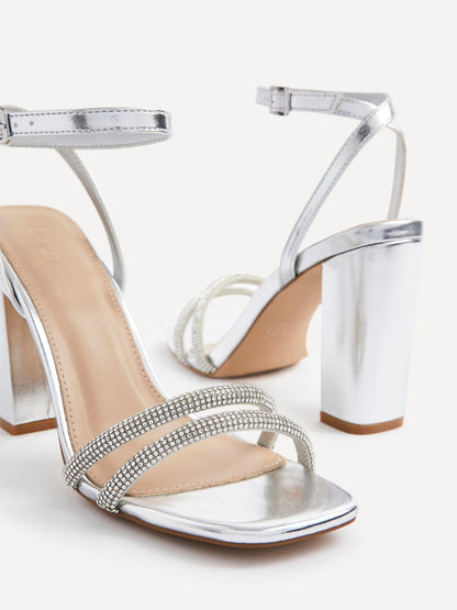 Imera Silver Diamante Heeled Sandals