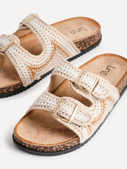 Jaylyn Beige Double Buckle Sandals